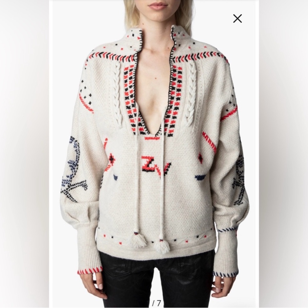 Zadig & Voltaire Cream Knit with Red and Blue Details